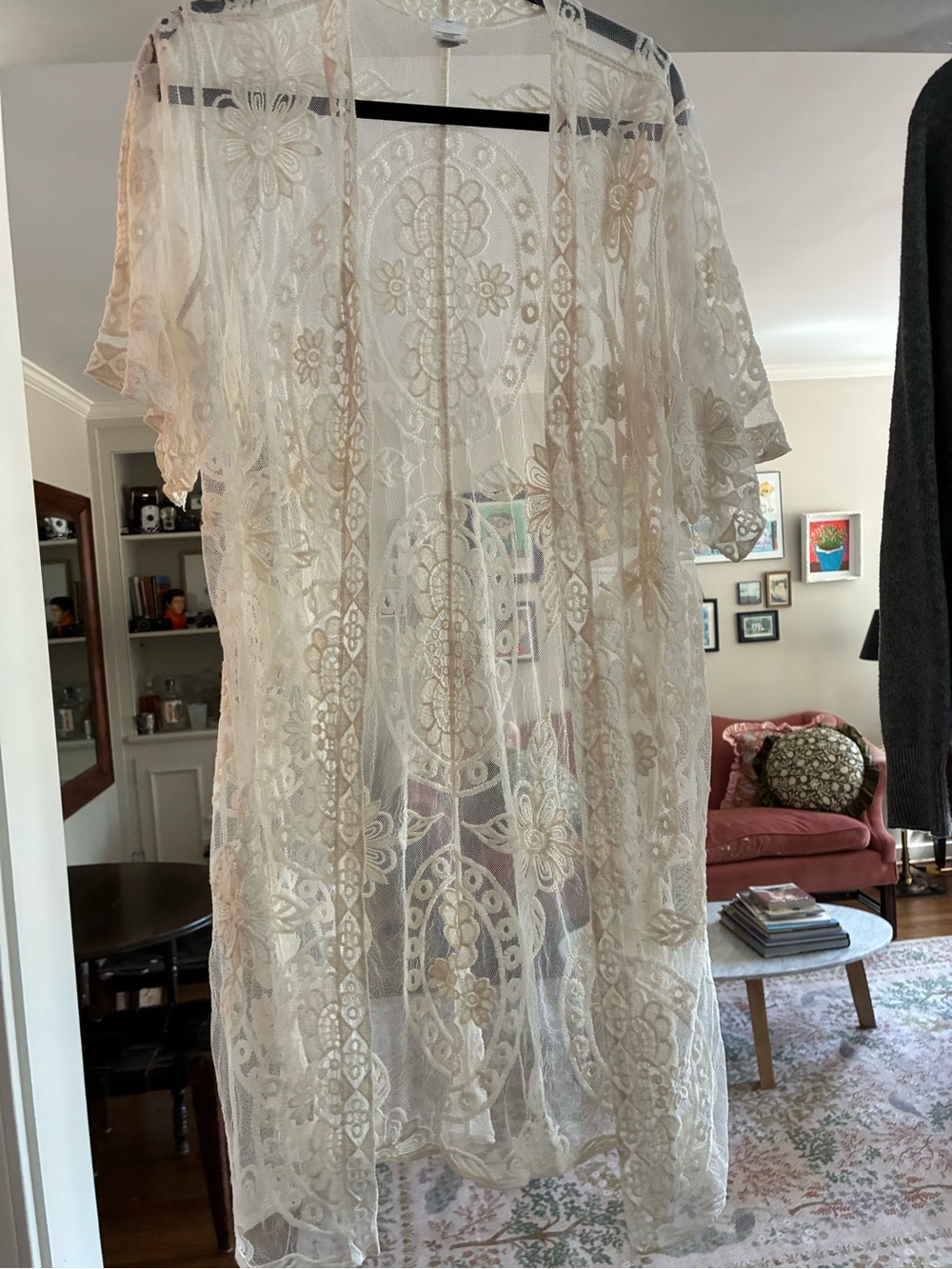 Sheer Lace Overlay Kimono/jacket in Cream